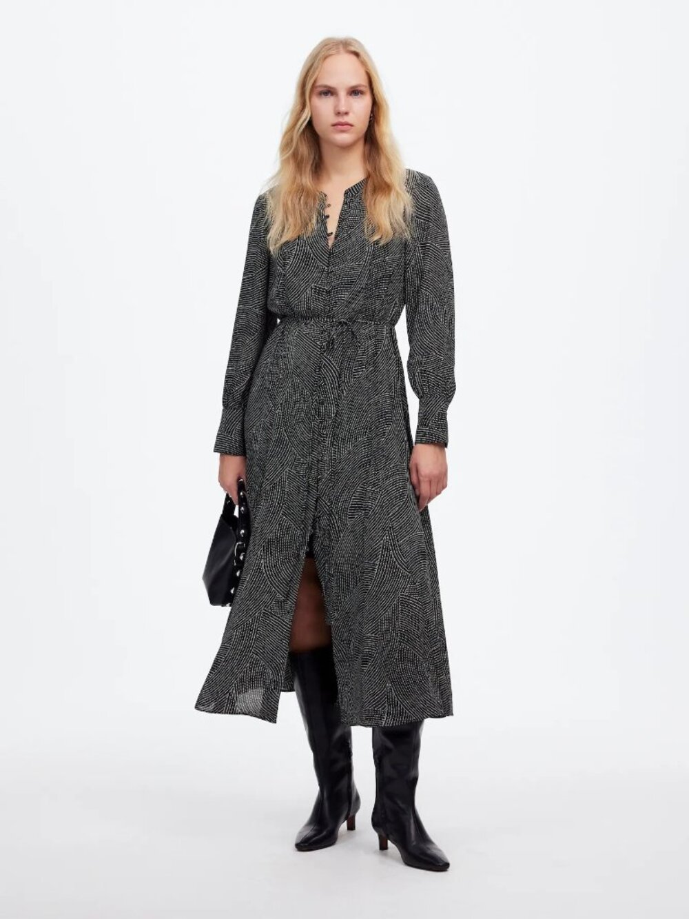 Madewell Tie Waist Midi Dress Black Dot Medium NEW NWT